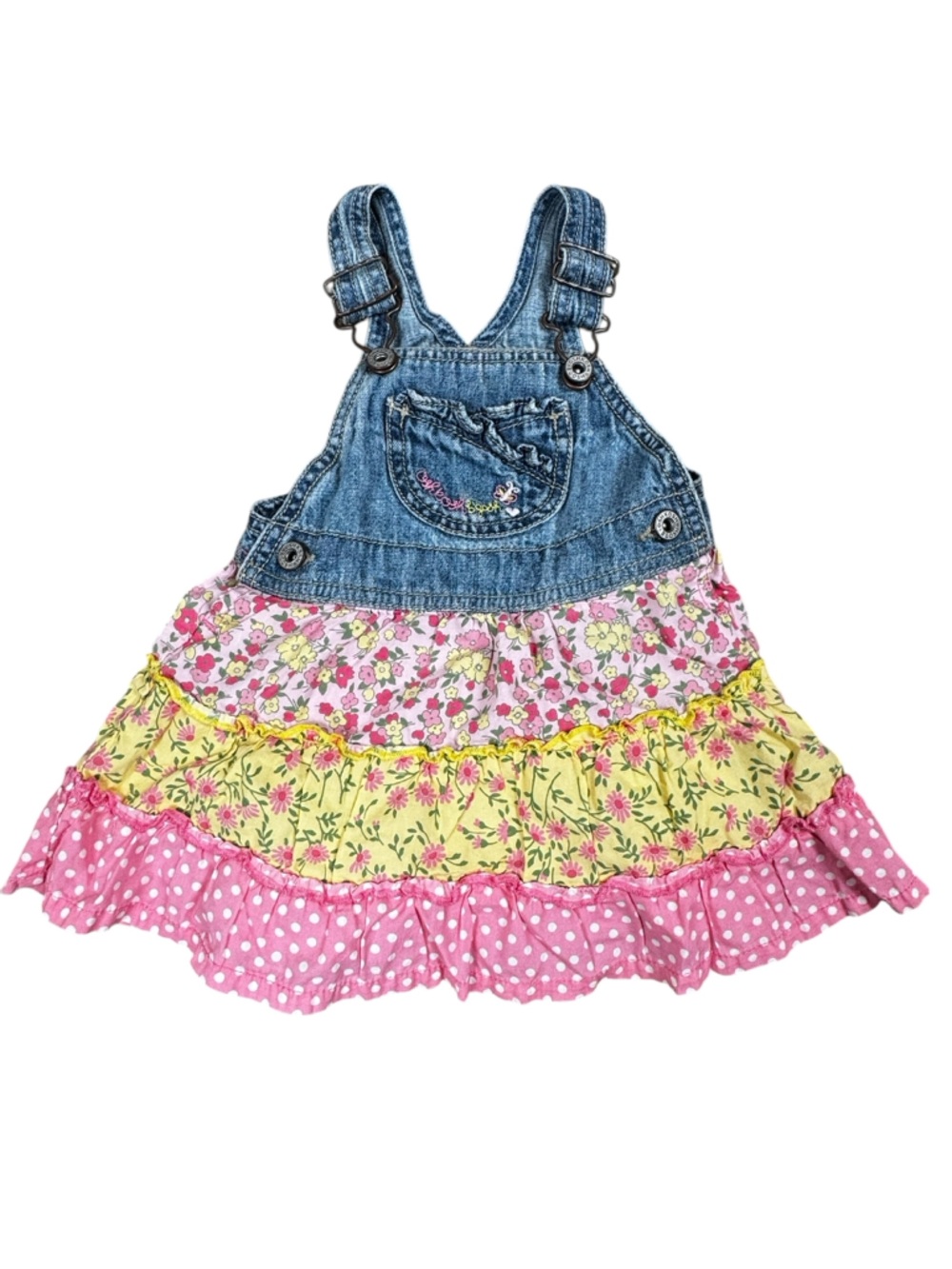 OshKosh B'gosh Denim Bib Overalls Dress Vestbak Pink Floral Baby Girls 18 Months